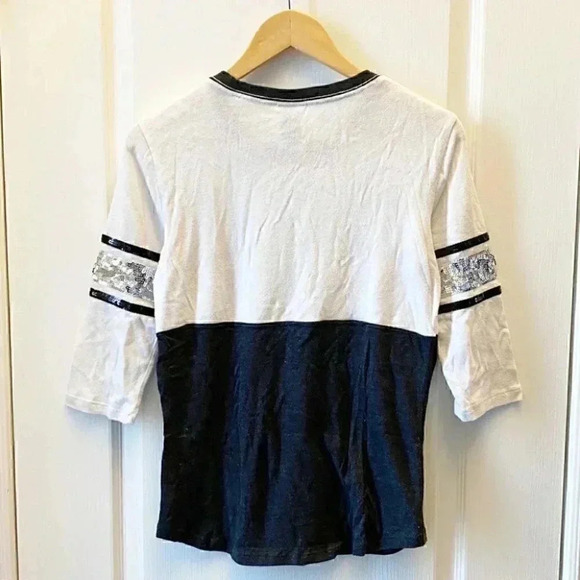 PINK Victoria’s Secret Sequin Top 3/4 Sleeve Baseball Tee White Black  Size XS - Picture 5 of 16